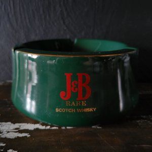 Vtg J&B Rare Scotch Whisky Large Table Ashtray, Green Ashtray France, Bar Decor